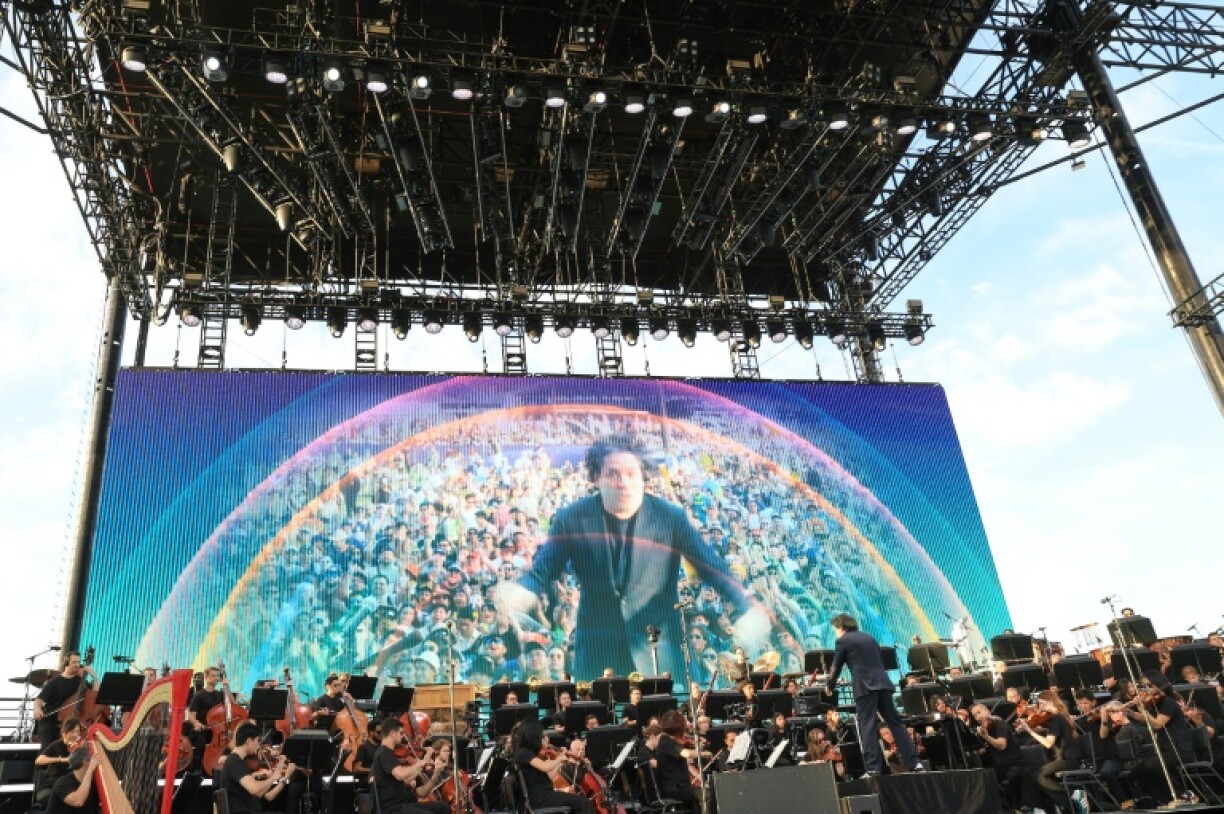 Venezuelan conductor Gustavo Dudamel and the Los Angeles Philharmonic perform during the 2025 Coachella festival