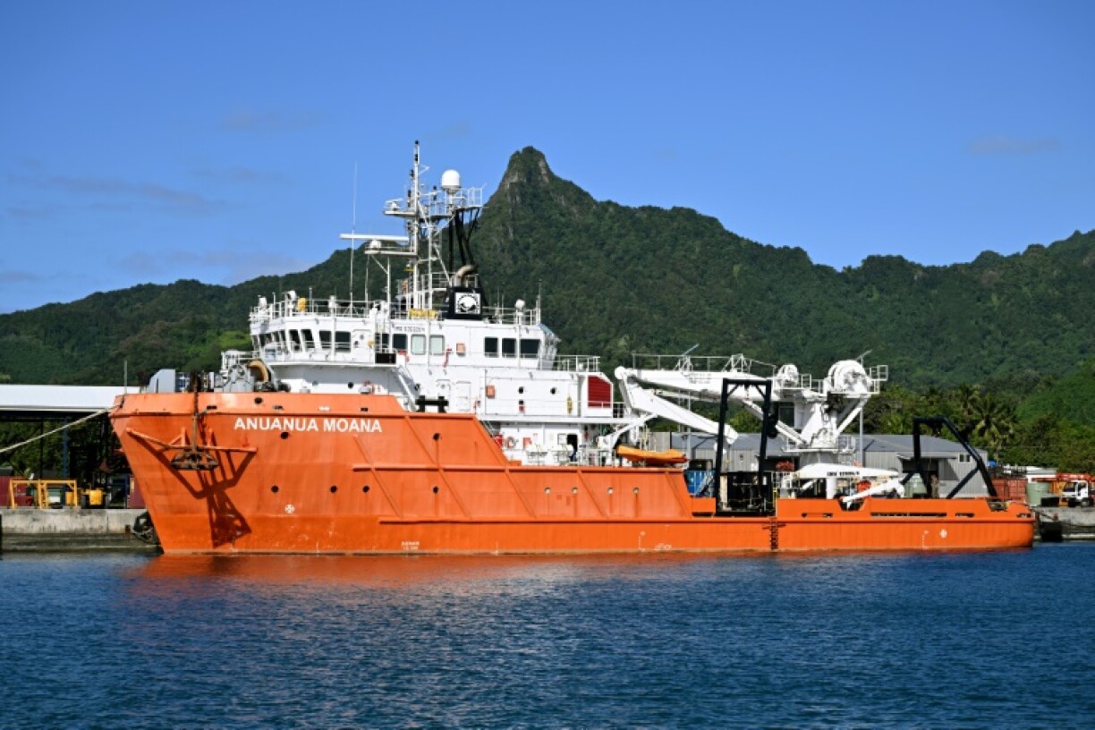 The research ship MV Anuanua Moana is pictured at a port in Rarotonga, Cook Islands, during an expedition to far-flung South Pacific waters in June 2025, spearheading efforts to dredge the tropical waters for industrial deep-sea mining.