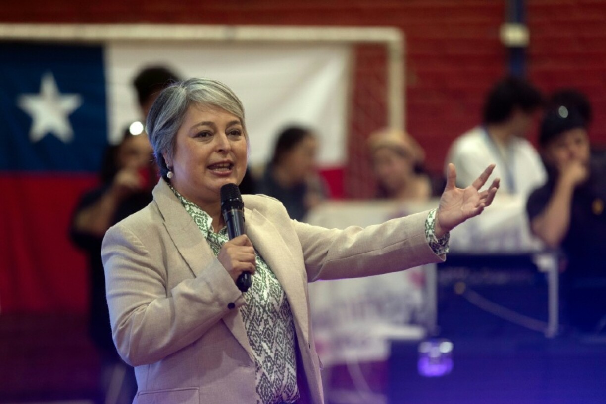 Chile's presidential candidate Jeannette Jara, of the Progressive Center-Left Coalition, speaks to supporters during a rally at the Manzanal gymnasium in the city of Rancagua, Chile, in August 2025