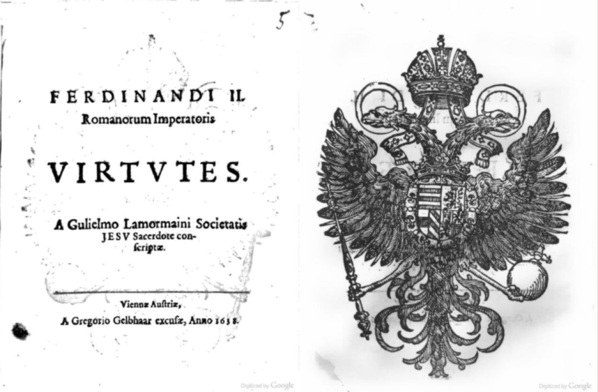 (Title page of Lamormaini’s biography of the Emperor, 1638 / C: archive.org https://archive.org/details/bub_gb_1948QeejqHwC )