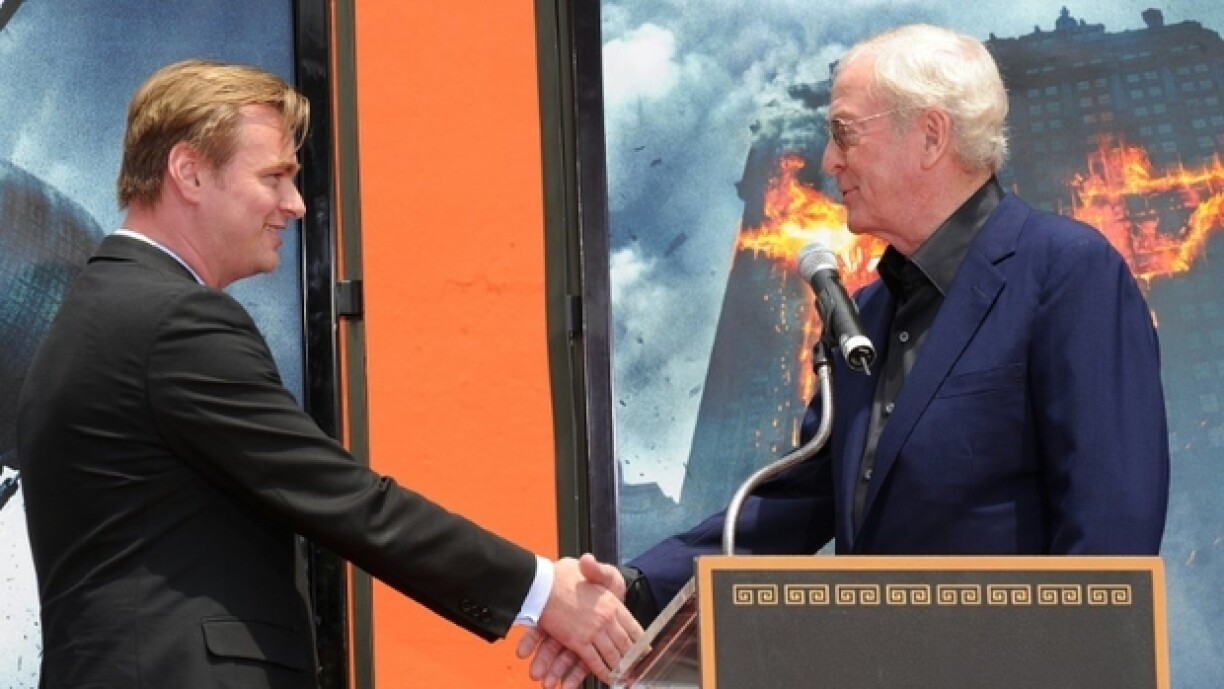 Le réalisateur britannique Christopher Nolan et l'acteur Michael Caine en juillet 2008 à Hollywood, en Californie