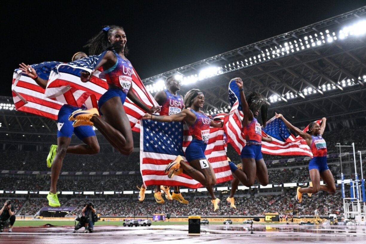 The US women's 4x100m relay team won gold at the world championships in Tokyo
