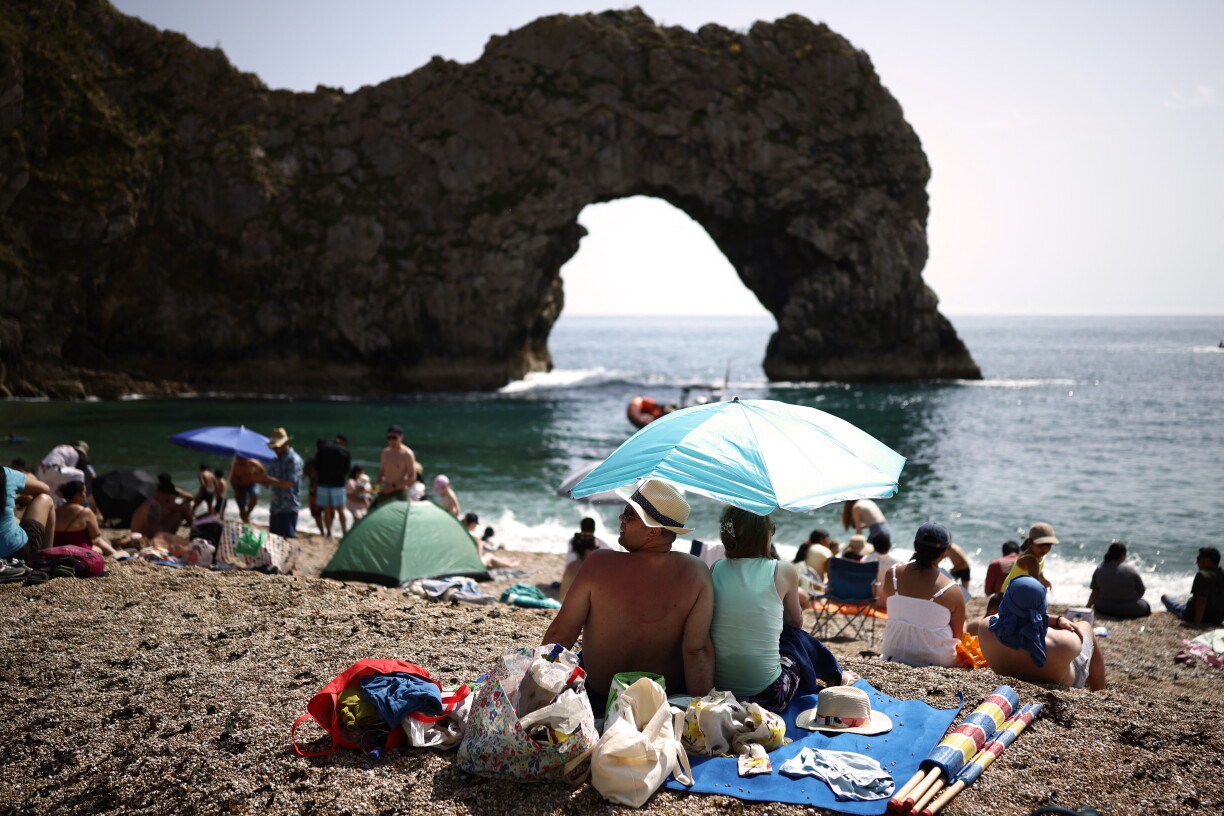 Durdle Door Beach am Süde vun England den 23. Mee 2026.