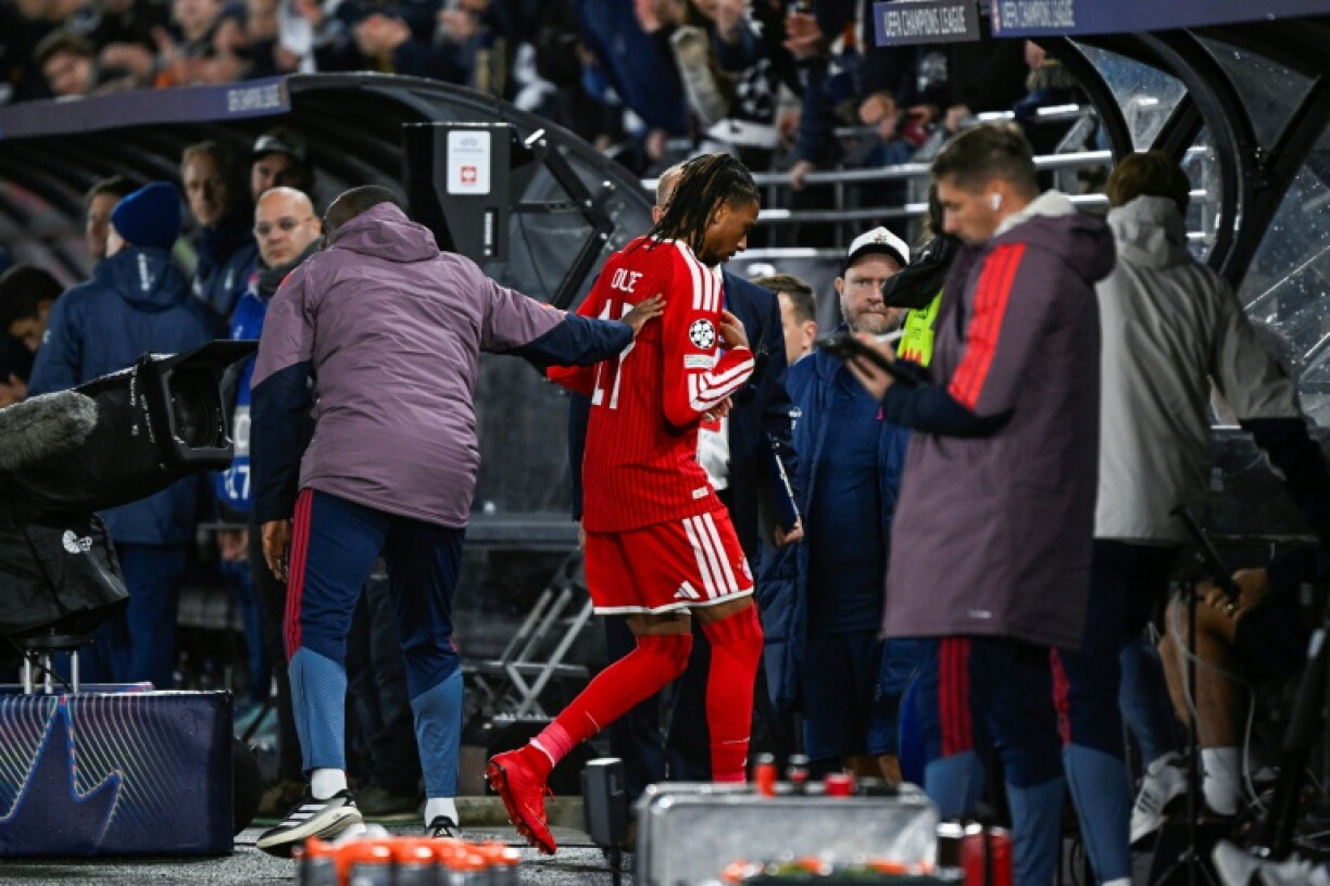 Bayern Munich winger Michael Olise is sent off against Viking