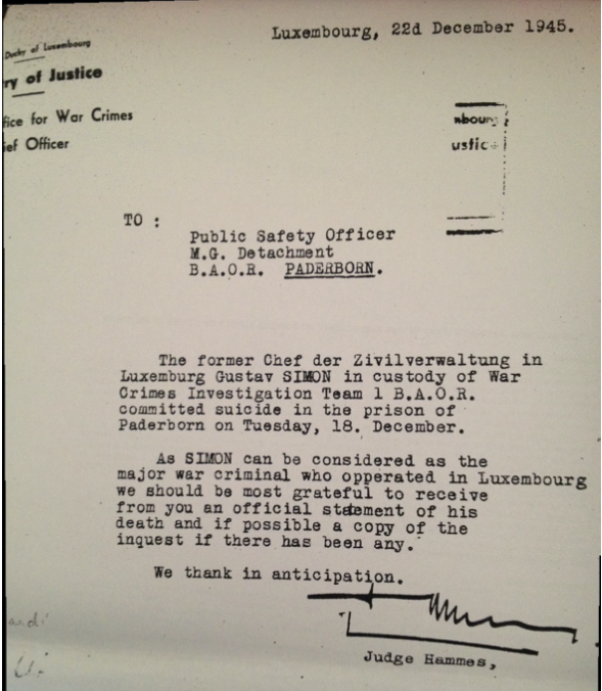 Judge Hammes' letter to the Paderborn PSO.