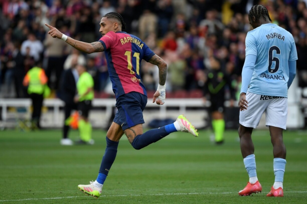Barcelona's Brazilian forward Raphinha netted twice as the Catalans came from behind to beat Celta