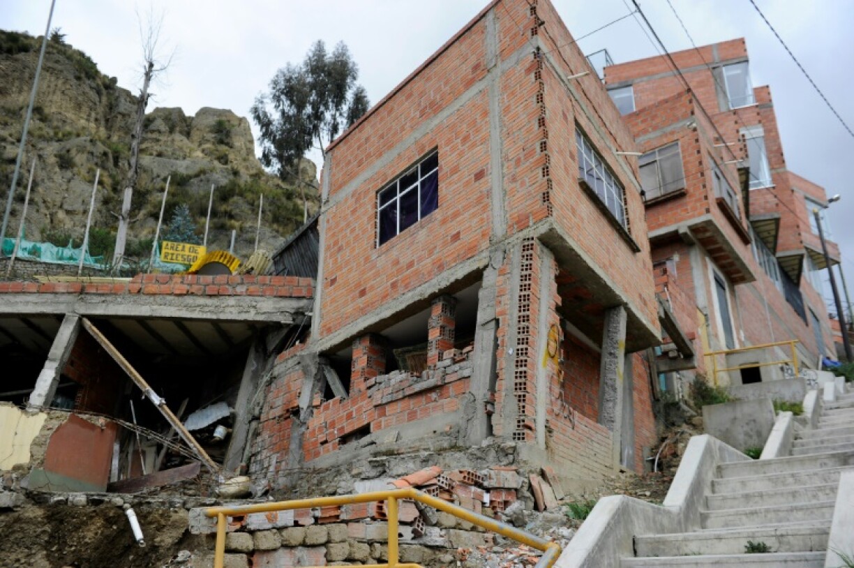 A collapsed house is seen in the Valle de las Flores area of La Paz