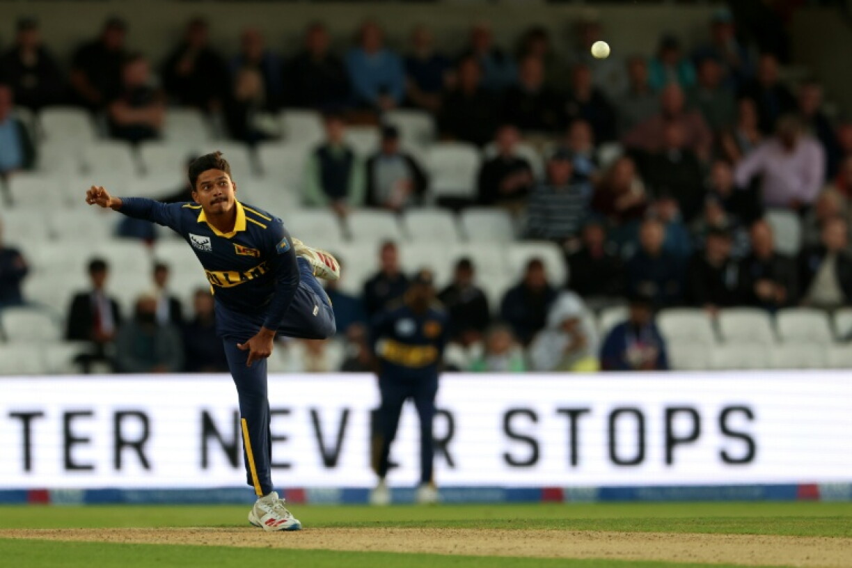 Sri Lanka's Dunith Wellalage bowls during the second ODI against England at Headingley