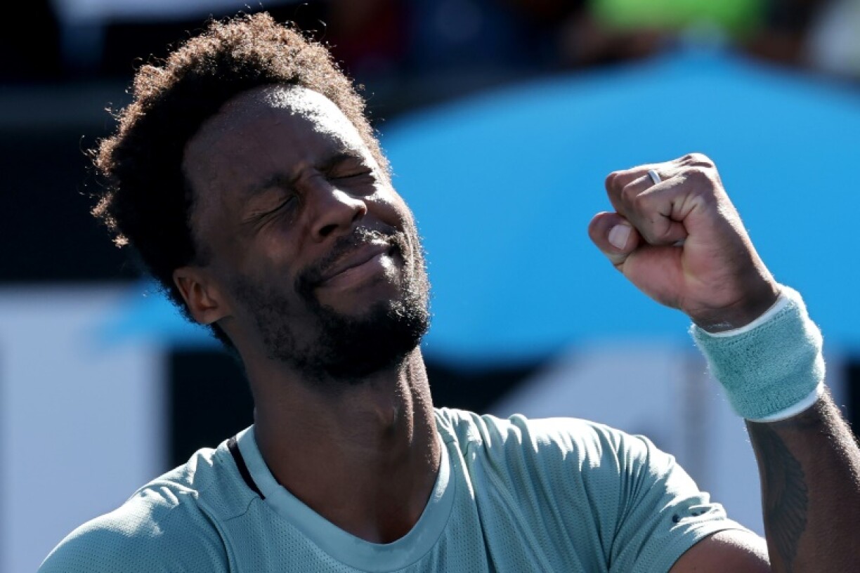 France's Gael Monfils celebrates beating compatriot Giovanni Mpetshi Perricard at the Australian Open