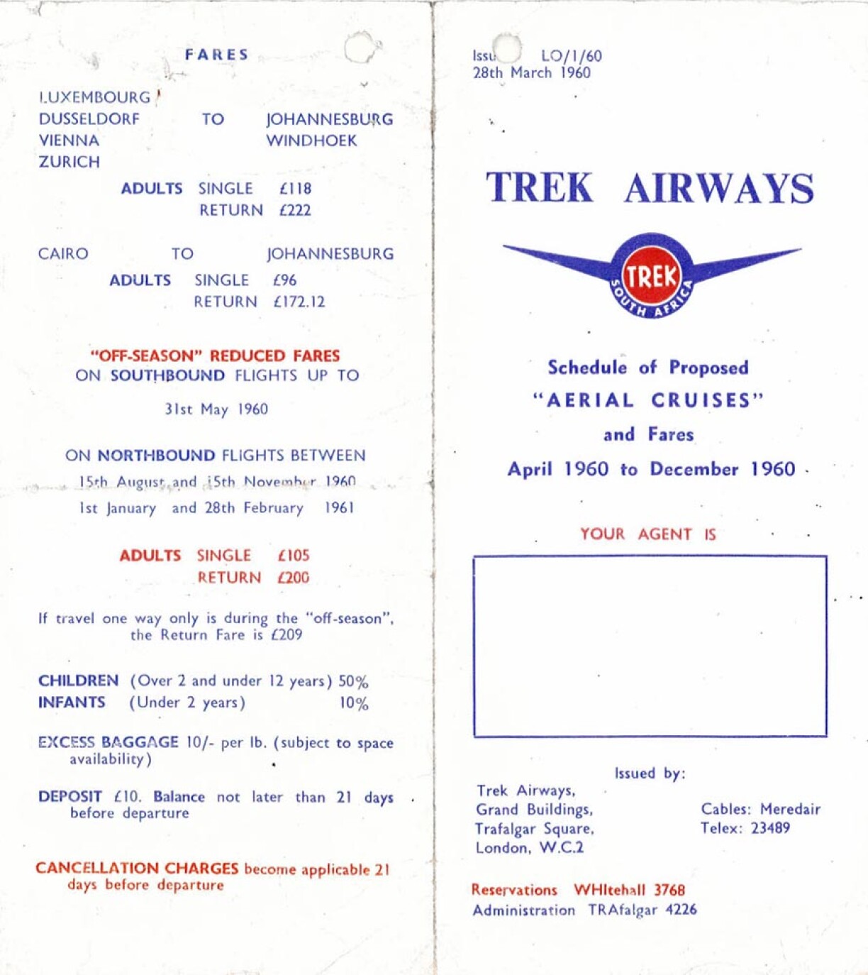 Timetable from April 1960.