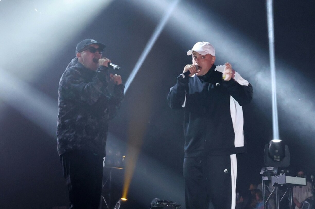 Kneecap's Mo Chara and Moglai Bap performed at the Coachella festival in California in April