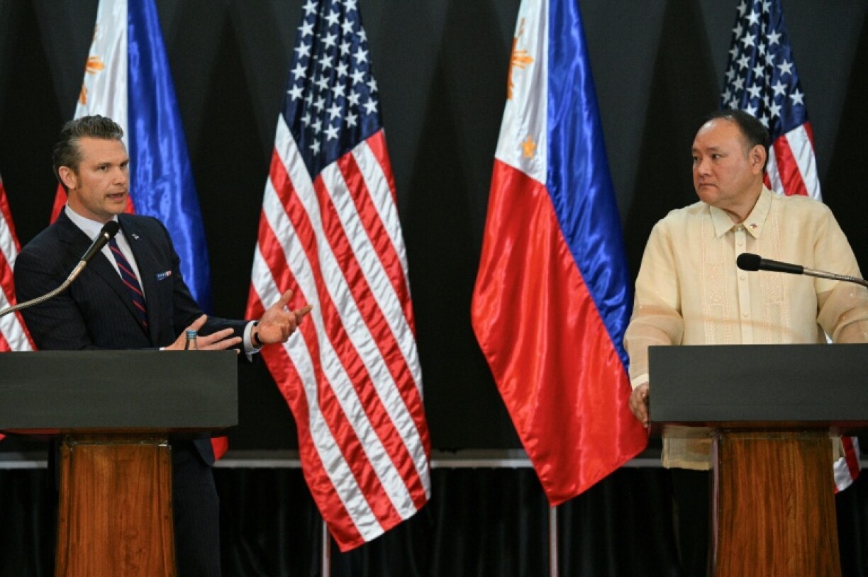 US Secretary of Defense Pete Hegseth (left) with his Philippines counterpart Gilberto Teodoro during a press conference in Manila on March 28 where Hegseth said the two countries must stand