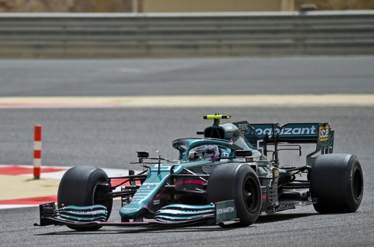 L'Allemand Sebastian Vettel (Aston Martin) au 2e jour des essais d'avant-saison de F1, sur le circuit de Bahreïn, à Sakhir, le 13 mars 2021