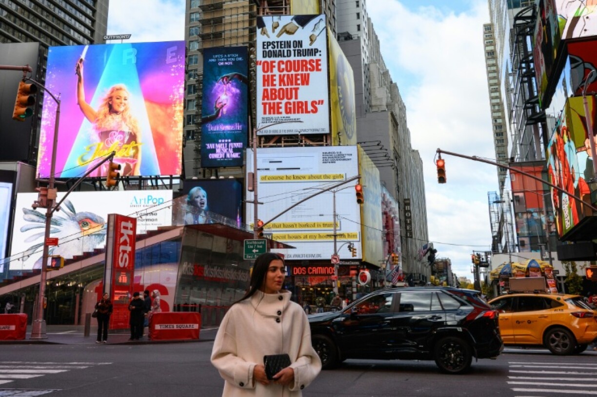 A billboard in New York City highlights Jeffrey Epstein's comment that Donald Trump