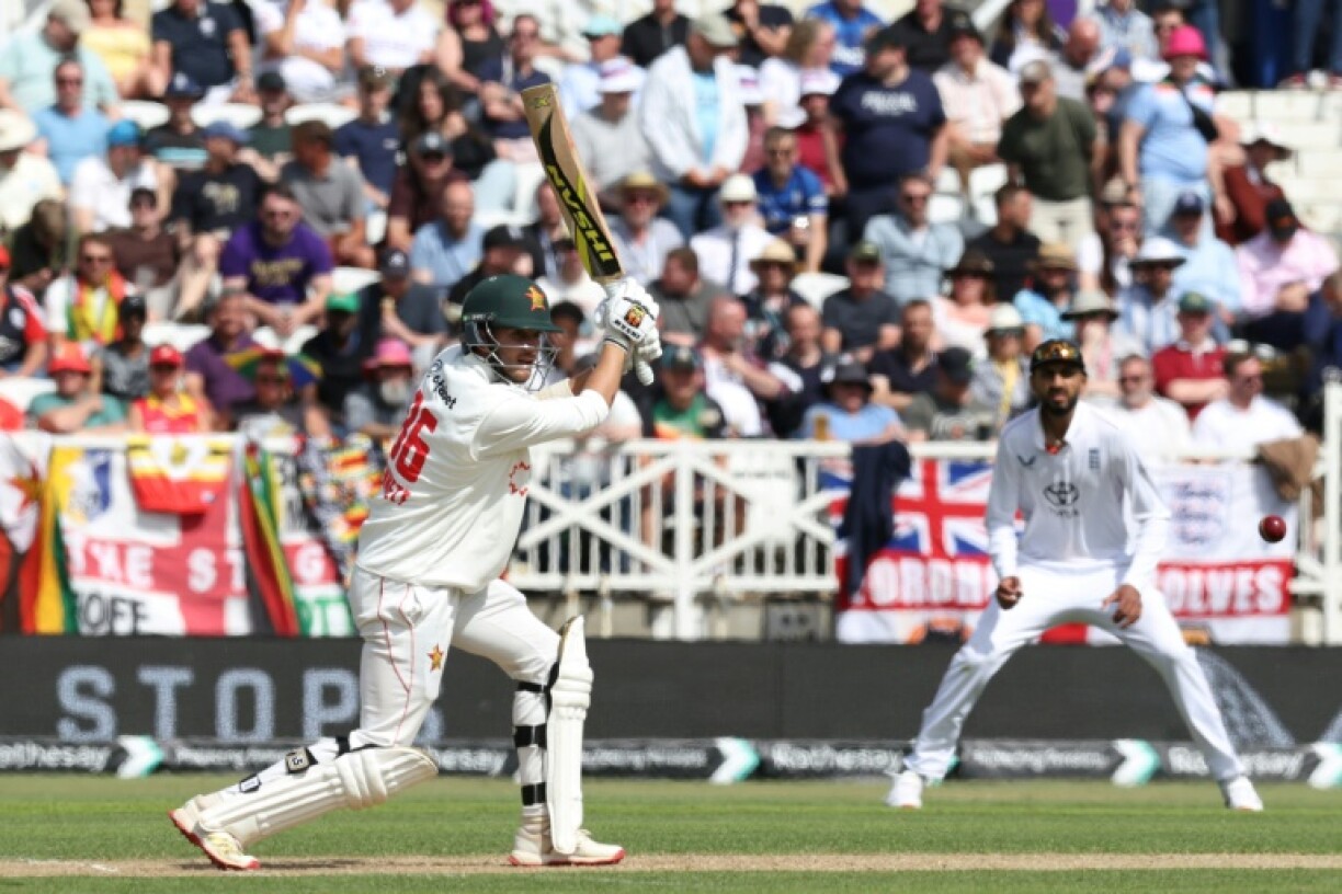 Zimbabwe's Brian Bennett drives on his way to 139 against England at Trent Bridge