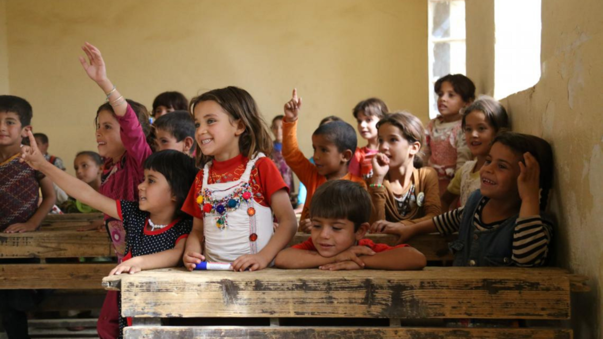 Courtesy of UNICEF: Digana, 6, is happy to be back in class at Teabat al Reah School in the Zumar sub-district of Ninewa Governorate, Iraq.