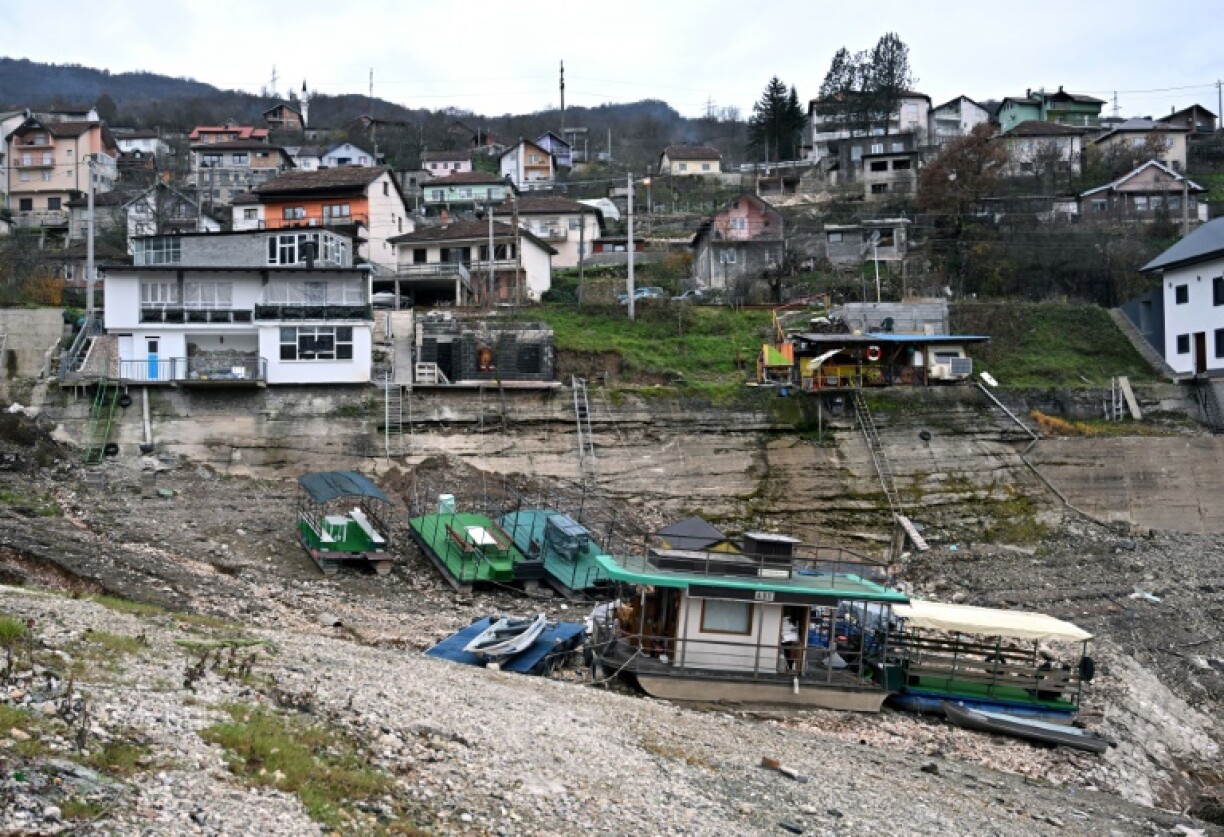 Boats and rafts left high and dry drought which has emptied the Jablanicko artificial lake in Bosnia