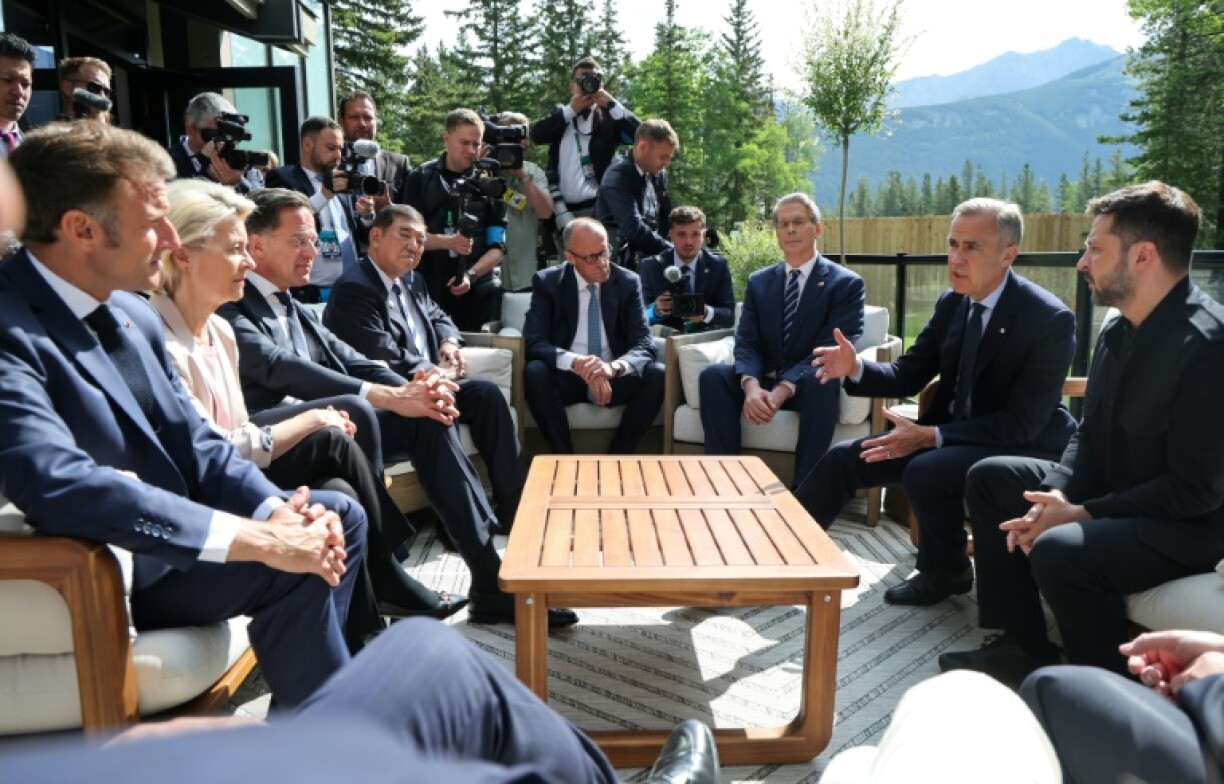 G7 leaders speak with Ukrainian President Volodymyr Zelensky during the Group of Seven summit in Kananaskis, Alberta, Canada
