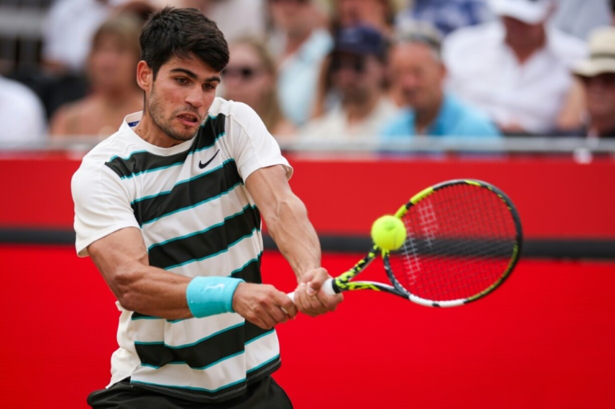 Spain's Carlos Alcaraz in action at Queen's Club
