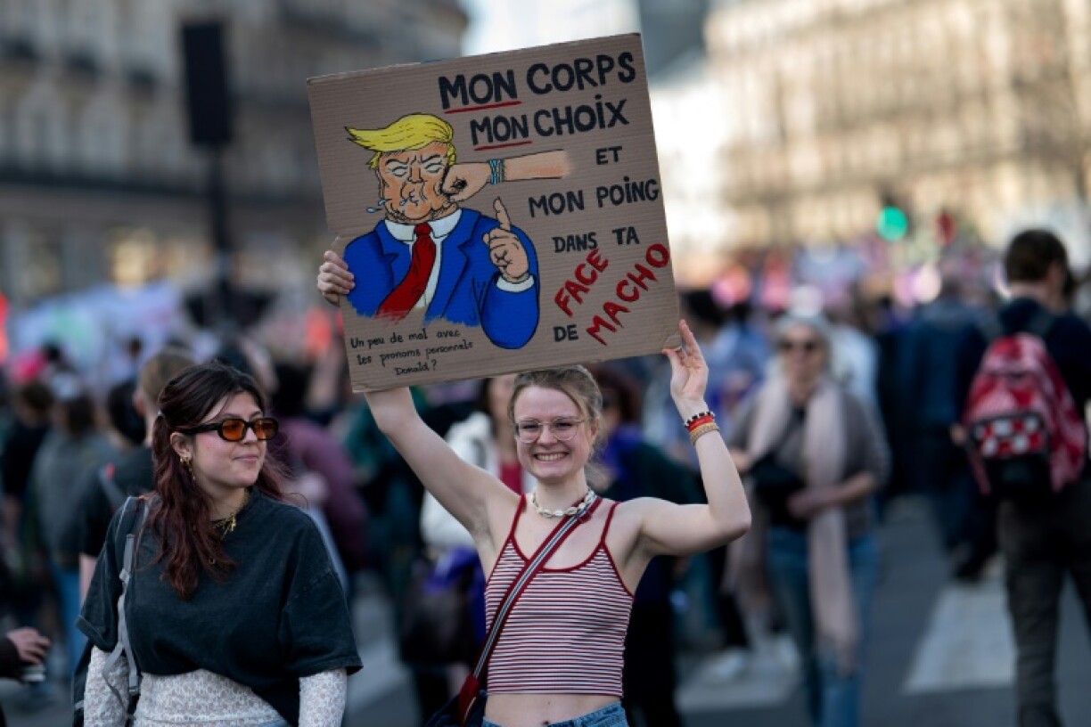 Some protesters took aim at US President Donald Trump