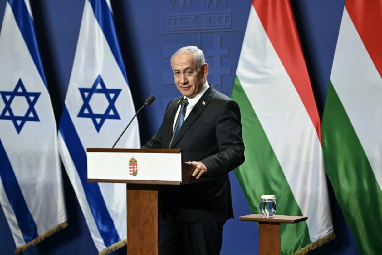 Le Premier ministre israélien Benjamin Netanyahu, lors d'une conférence de presse à Budapest le 3 avril 2025