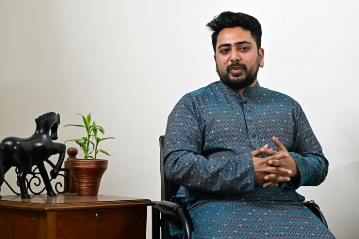 Nahid Islam, head of Bangladesh's National Citizens Party (NCP), speaks to AFP at his residence in Dhaka