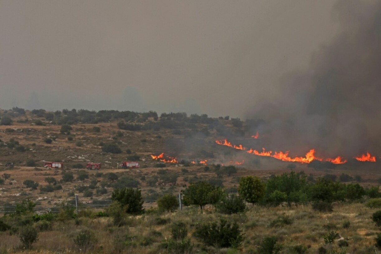 Flames engulf vegetation during a forest fire near the central Israeli town of Bet Shemesh on April 30, 2025