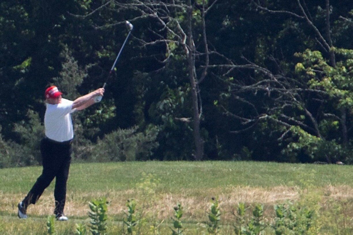 Donald Trump is seen golfing at Trump National Golf Club in June 2020 in Potomac Falls, Virginia