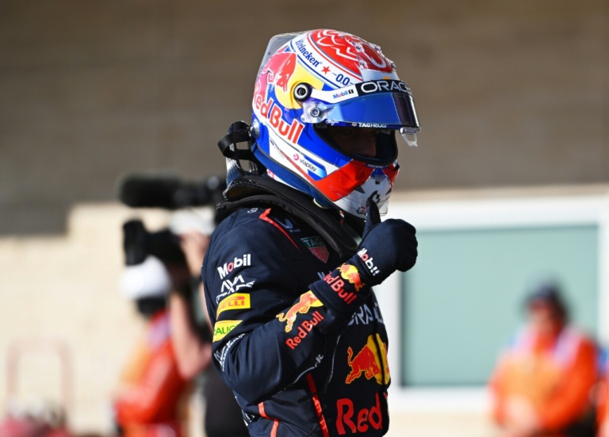 Sprint race pole qualifier Max Verstappen of the Netherlands and Oracle Red Bull Racing celebrates during qualifying ahead of the F1 Grand Prix of United States at Circuit of The Americas in Austin, Texas