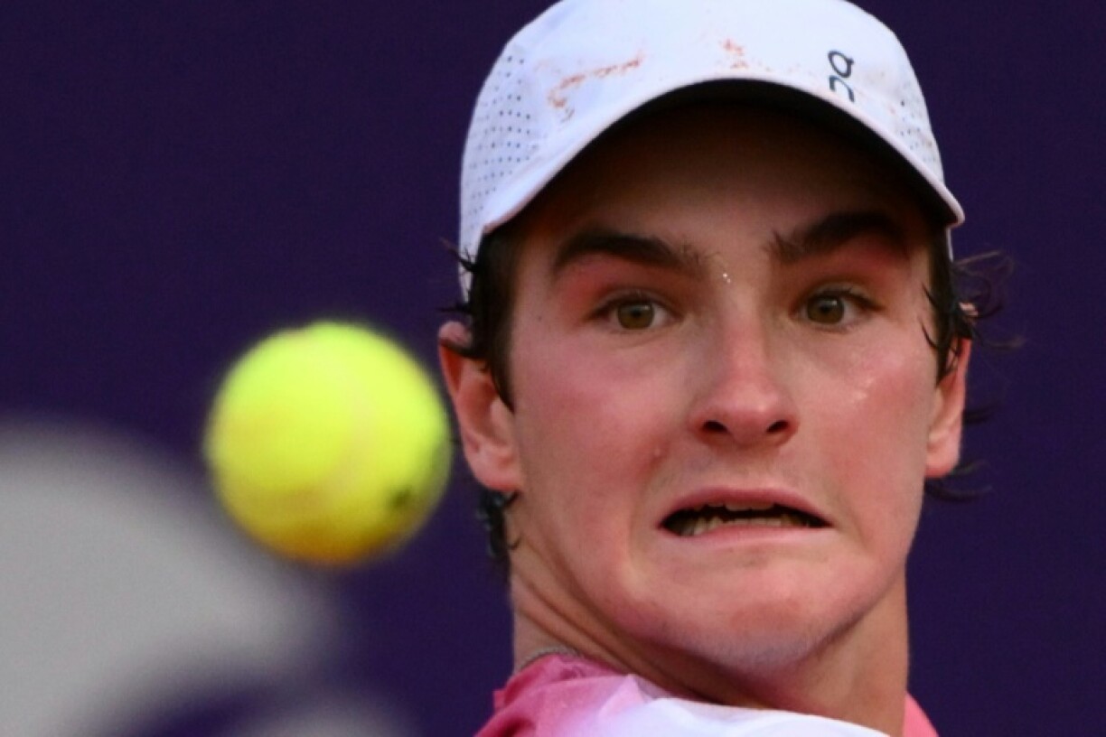 Final push: Joao Fonseca on his way to victory over Laslo Djere in the semi-finals of the Argentina Open on Saturday