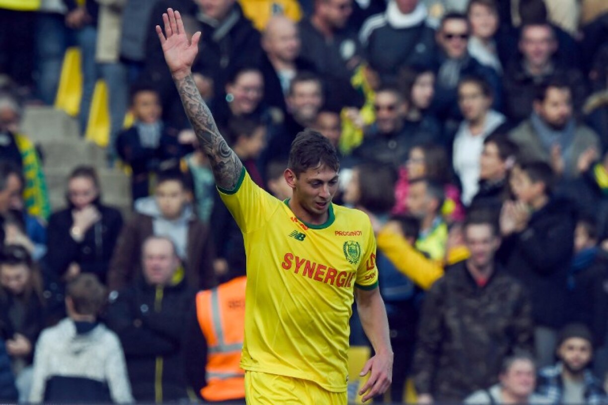 Emiliano Sala célèbre son but contre Guingamp le 4 novembe 2018 au stade La Beaujoire à Nantes.