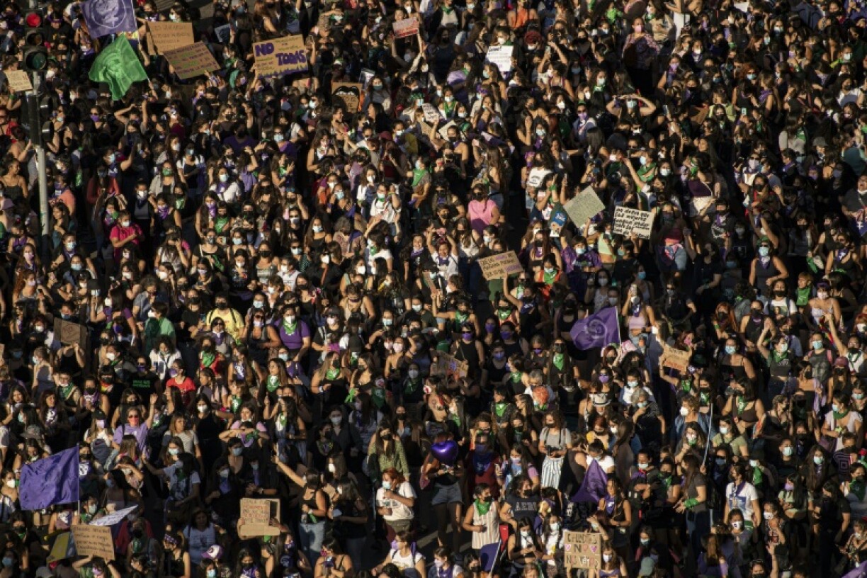 Women demonstrating for International Women's Day in Santiago, Chile in 2022