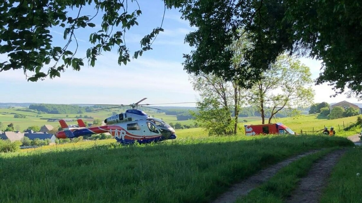 Photo de l'intervention d'un hélicoptère du Samu dans le nord du Luxembourg