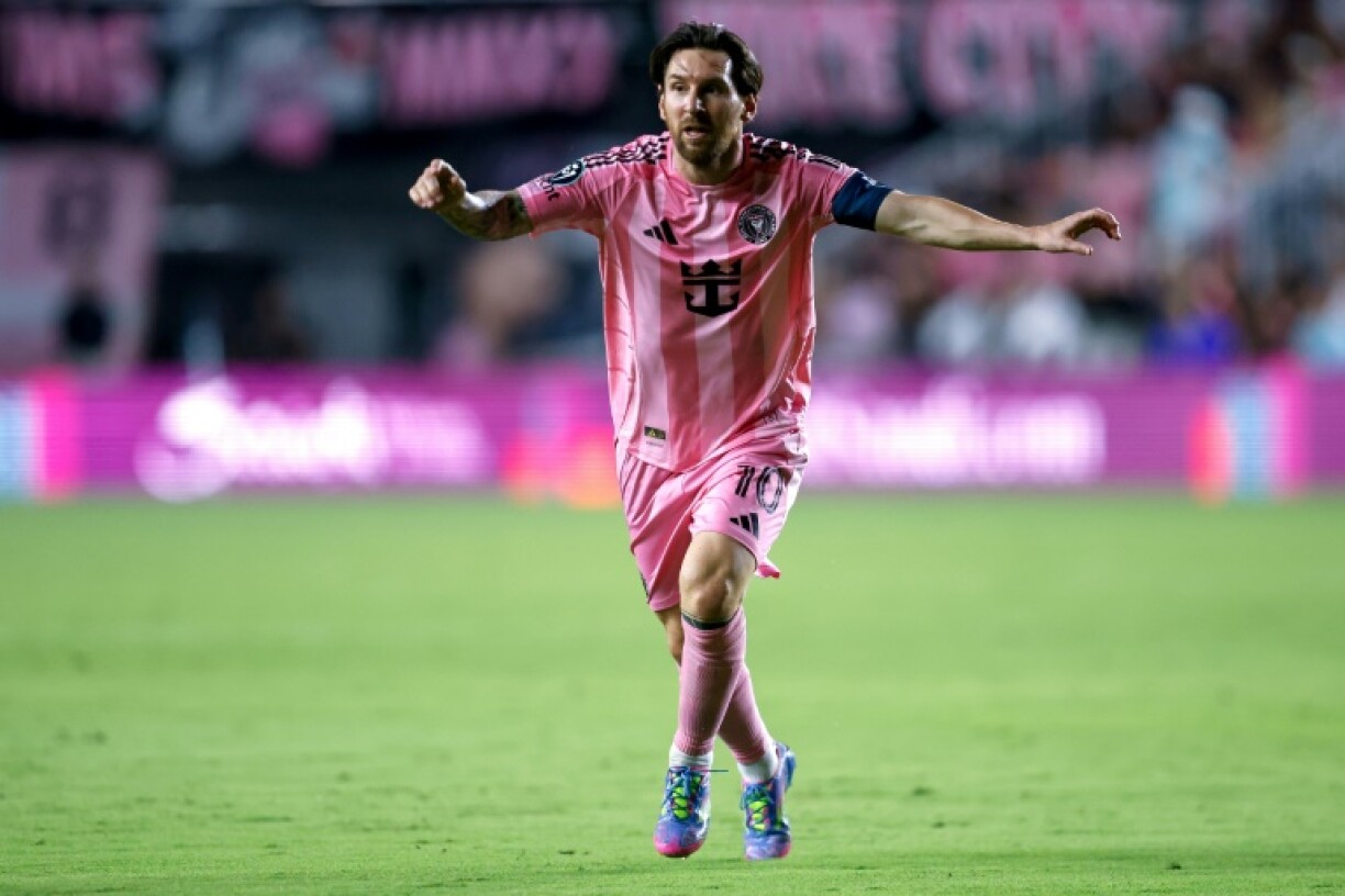 Lionel Messi celebrates after scoring in Inter Miami's 3-2 aggregrate victory over Los Angeles FC in the CONCACAF Champions Cup