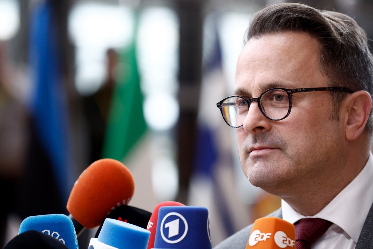 Luxembourg's Prime Minister Xavier Bettel speaks on arrival for a EU Summit, at the EU headquarters in Brussels, on March 23, 2023.