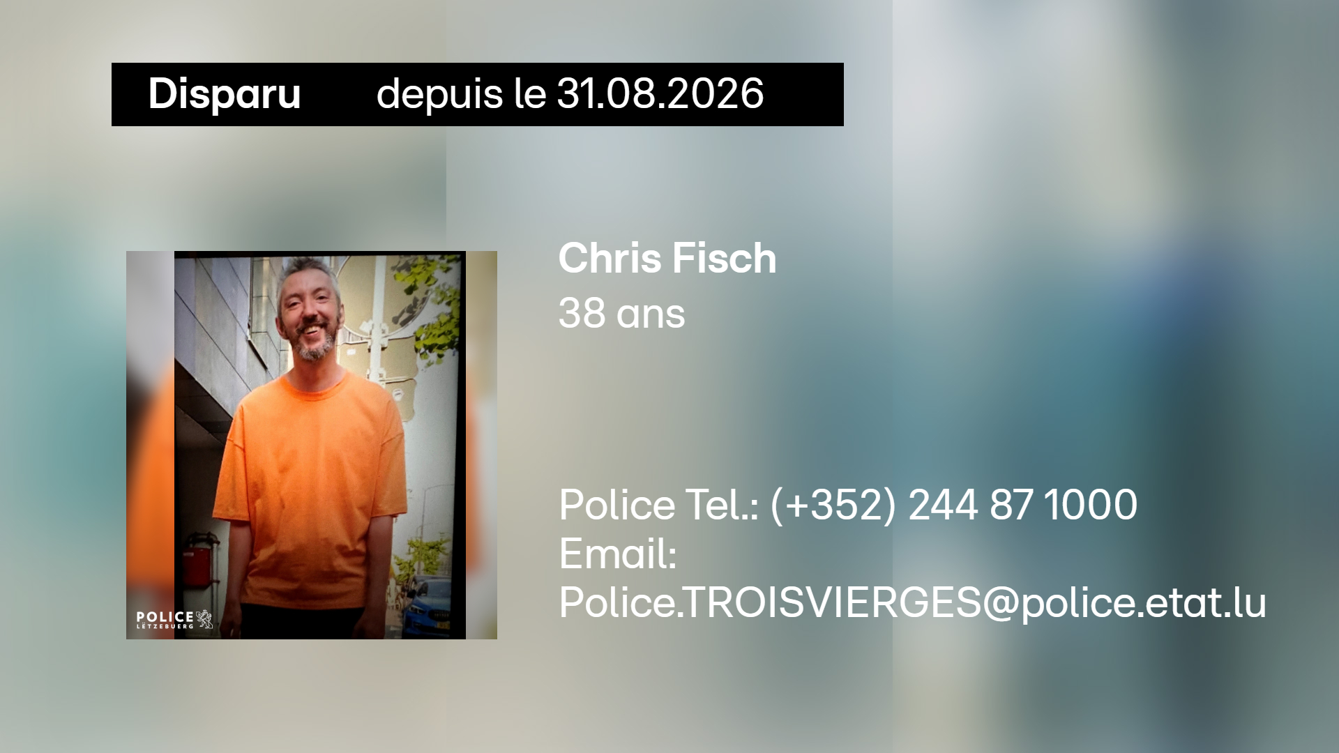 Avis de recherche: Cet homme de 38 ans a disparu