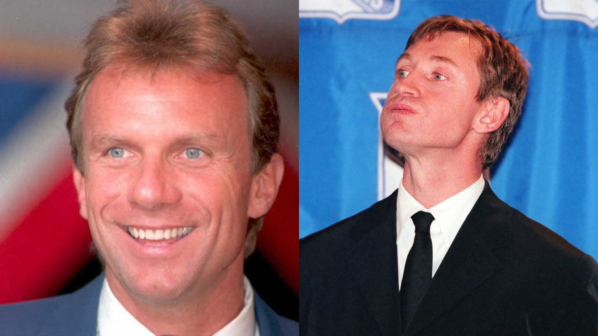 1995 an 1999: Joe Montana a Wayne Gretzky trieden op engem 18. Abrëll zréck
