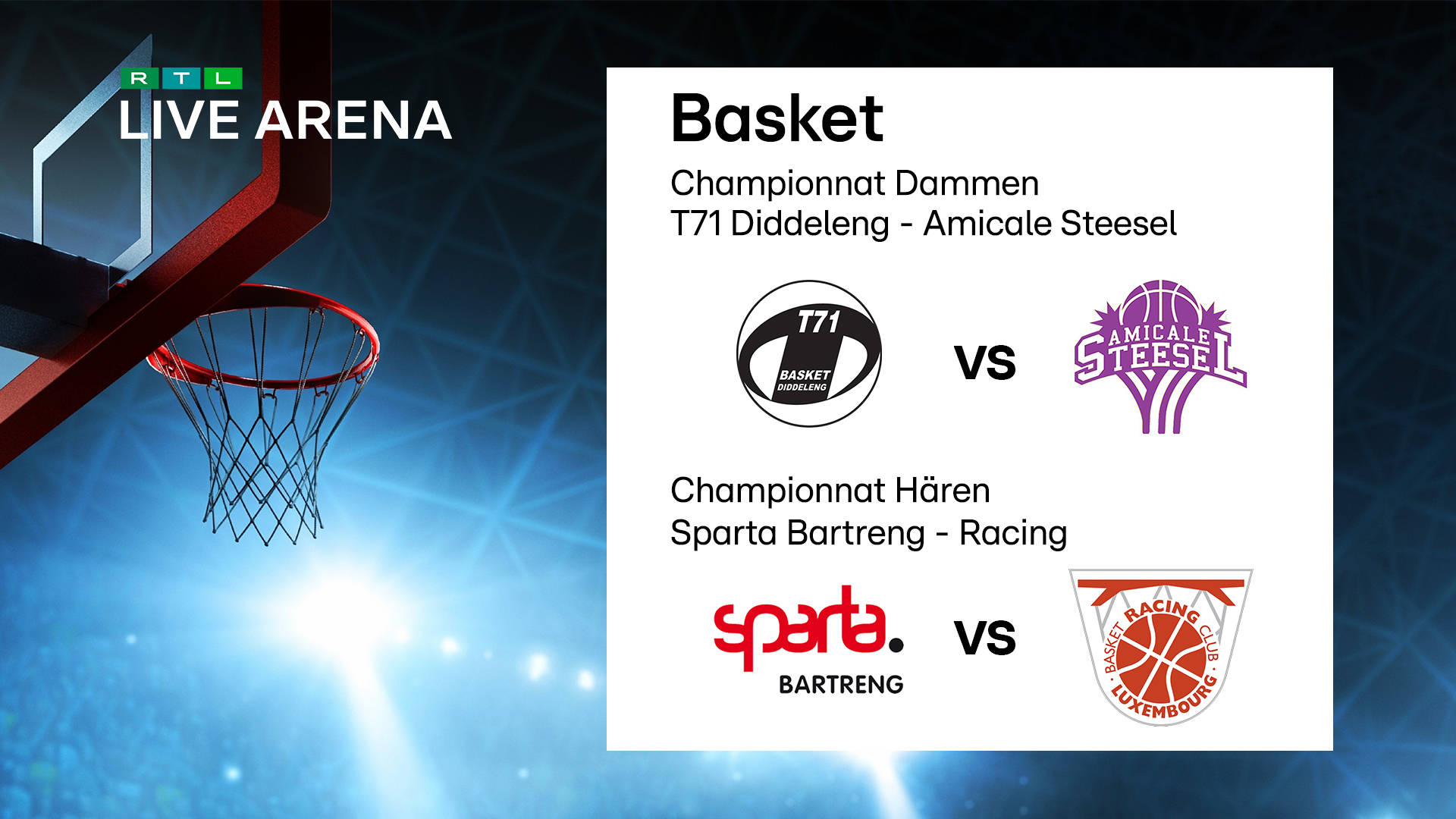 Enovos League an der RTL Live Arena: Diddeleng-Steesel bei den Dammen um 18 Auer a Bartreng-Racing bei den Hären um 20.30 Auer am Stream